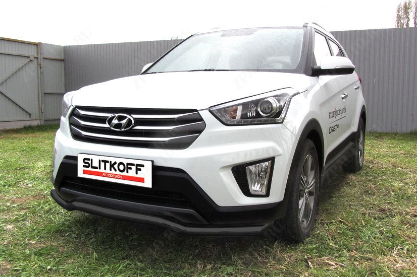 Защита переднего бампера d57 волна черная Hyundai Creta 4WD (2016-2021) , Slitkoff, арт. HCRET4WD002B