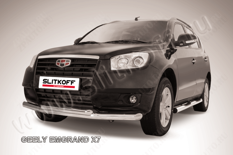 Защита переднего бампера d76+d57 двойная Geely Emgrand X7 (2011-2016) Black Edition, Slitkoff, арт. GEX7002BE