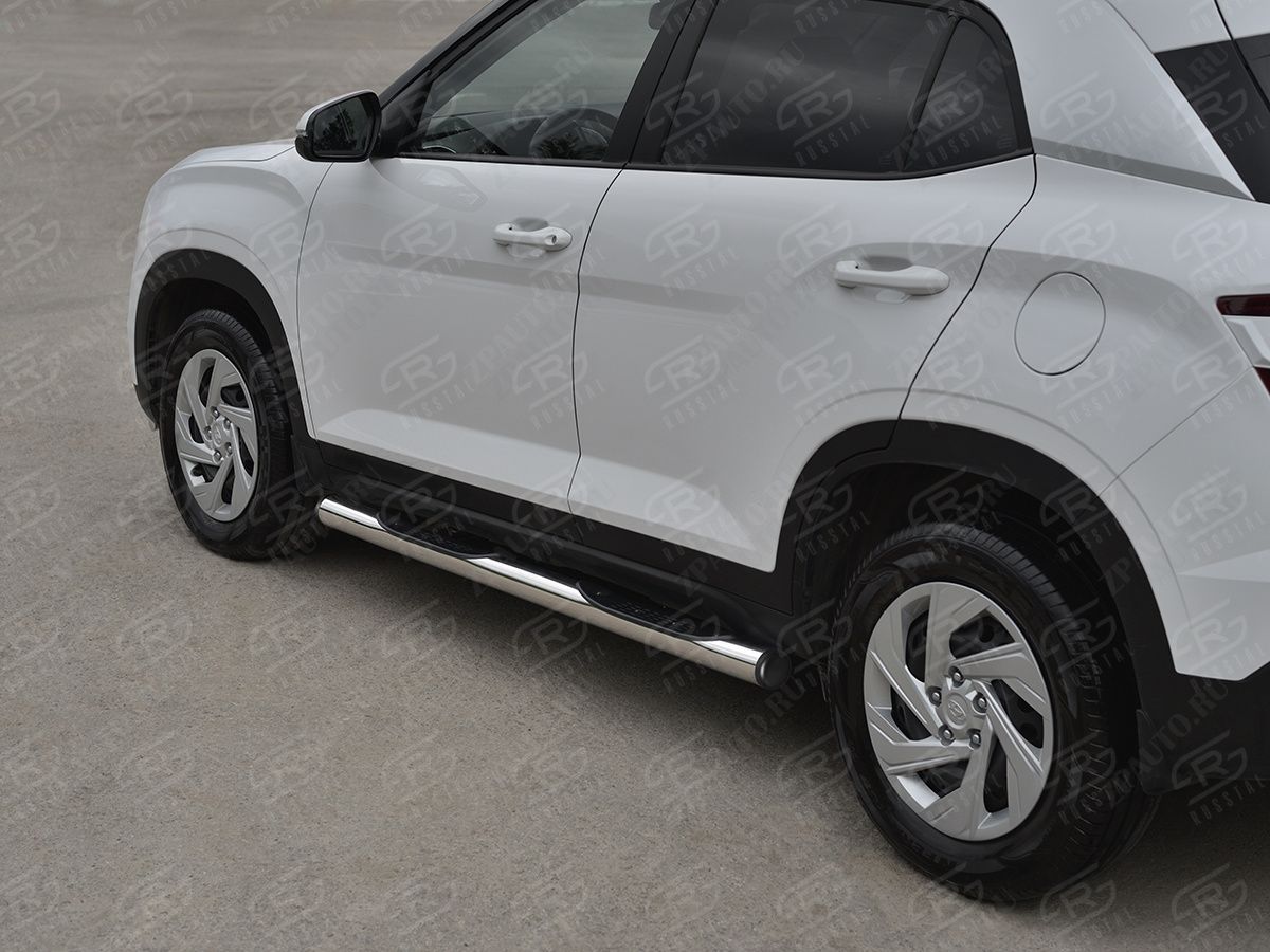 HYUNDAI CRETA 2021- Пороги труба d76 с накладкой (вариант 2) HCRT-0038242