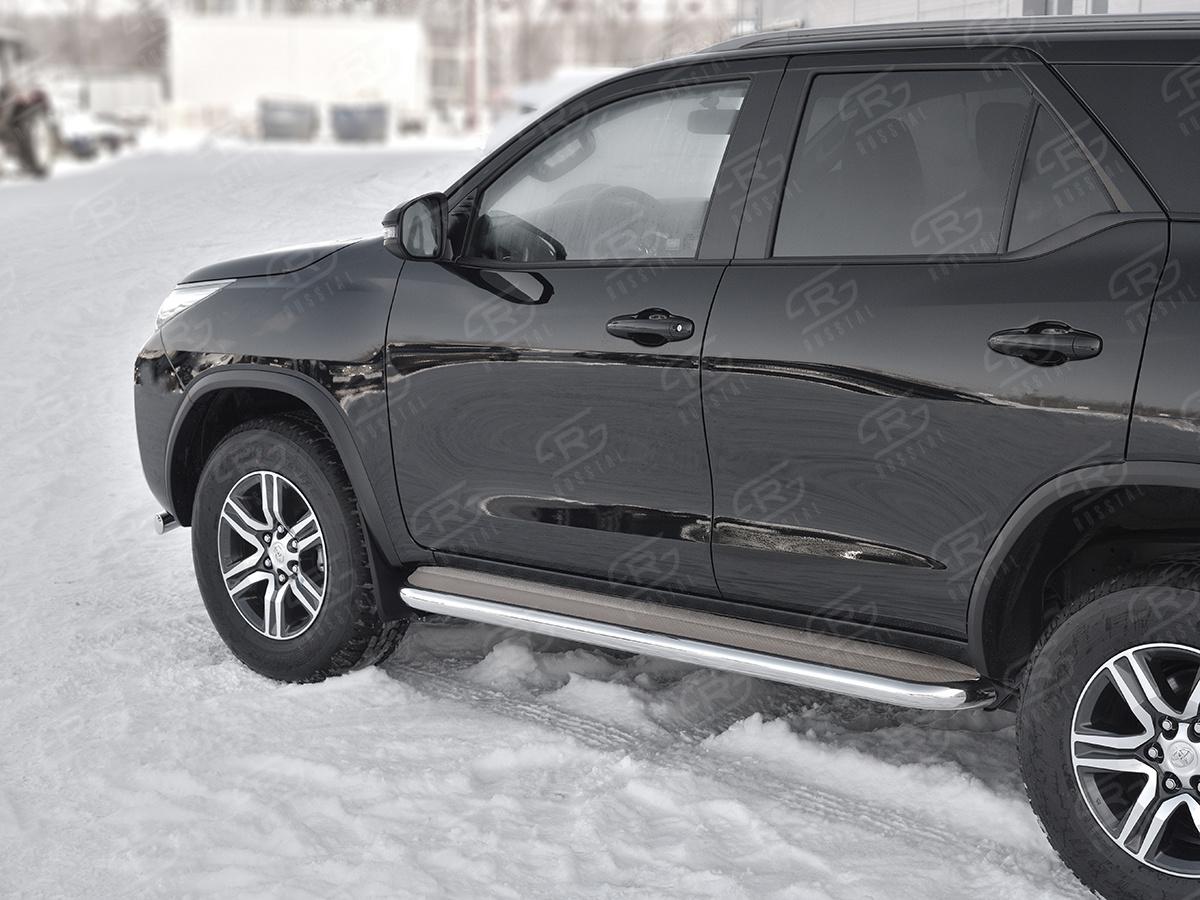 TOYOTA FORTUNER 2020- Пороги труба d57 с листом (Лист нерж, проф. нерж) (вариант 3) TFRL-0035313