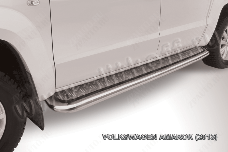 Защита порогов d57 с листом усиленная Volkswagen Amarok (2010-2016) Black Edition, Slitkoff, арт. VWAM13-010BE