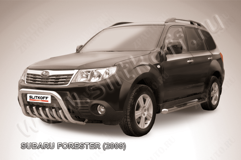 Кенгурятник d57 низкий с защитой картера Subaru Forester (2007-2013) Black Edition, Slitkoff, арт. SF005BE