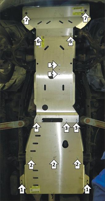 Защита алюминиевая Мотодор (Двигатель, Передний дифференциал, Коробка переключения передач, Радиатор, Раздаточная коробка, Бак AdBlue), 8 мм, алюминий для Dodge Ram 1500 2015-2018 арт. 382907