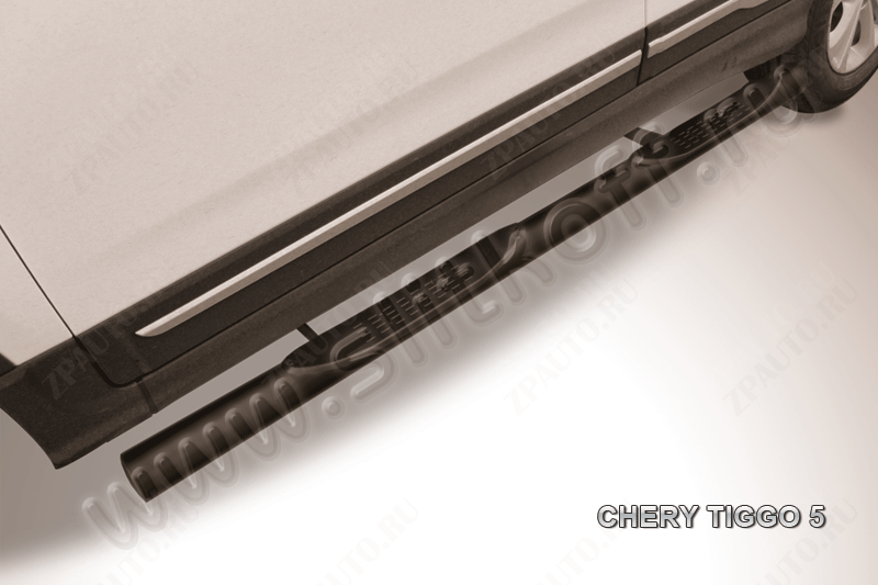 Защита порогов d76 с проступями черная Chery Tiggo 5 (2014-2016) , Slitkoff, арт. CT5-005B
