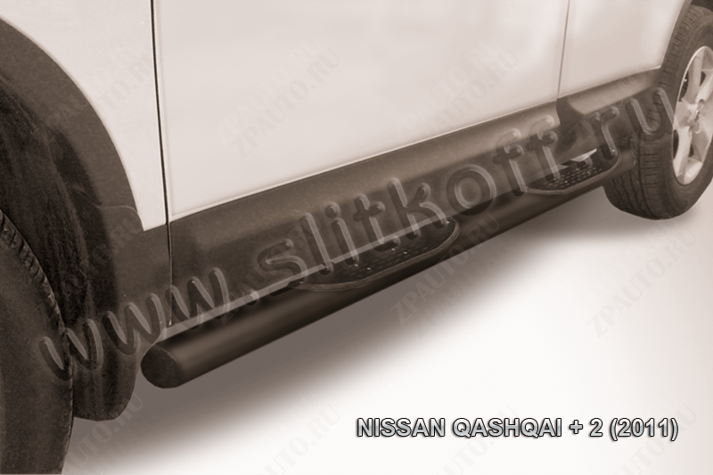 Защита порогов d76 с проступями черная Nissan Qashqai +2 (2010-2013) , Slitkoff, арт. NIQ211-005B