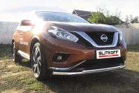 Защита переднего бампера d57+d42 двойная длинная Nissan Murano (2014-2023) Black Edition, Slitkoff, арт. NIM16002BE