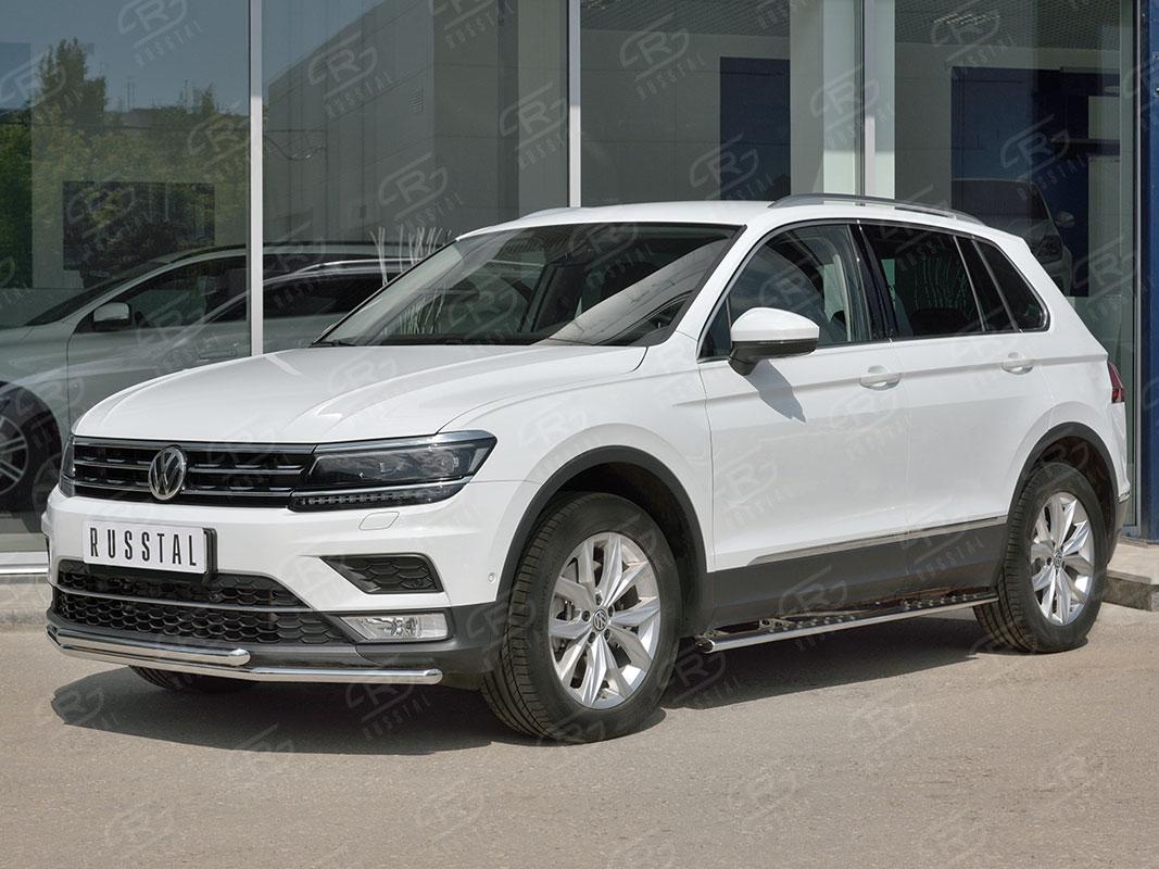 Защита переднего бампера d42/42 на Volkswagen Tiguan 2 2017, Slitkoff VGZ-002712