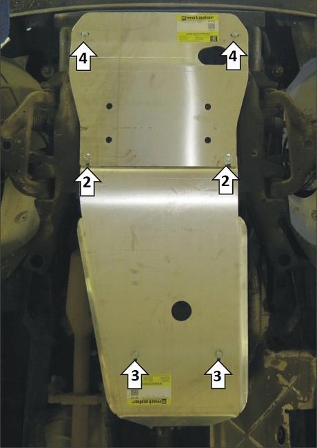 Защита алюминиевая Мотодор (Двигатель, Передний дифференциал, Коробка переключения передач, Радиатор, Раздаточная коробка), 5 мм, алюминий для Mercedes-benz Vito  2009-2014 арт. 31206
