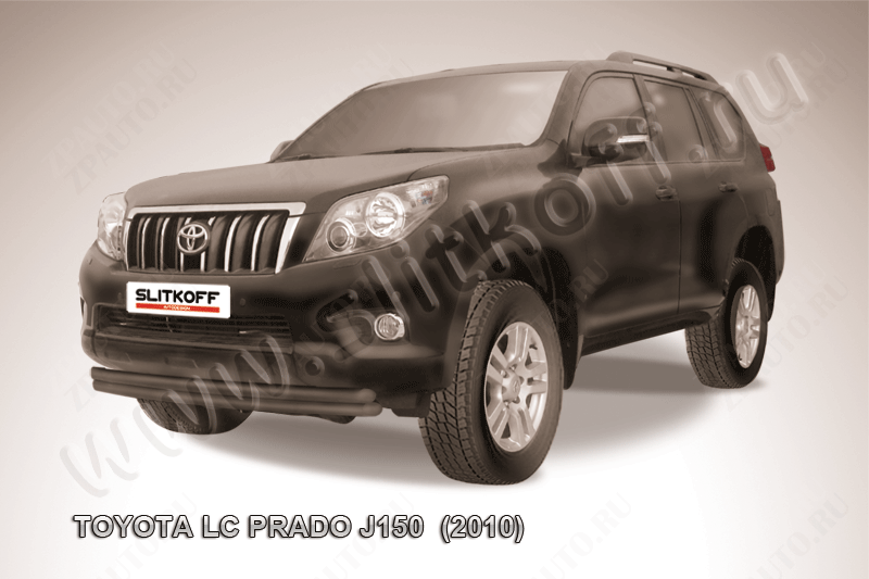 Защита переднего бампера d57+d57 двойная радиусная черная Toyota Land Cruiser Prado J150 (2009-2013) , Slitkoff, арт. TOP010B