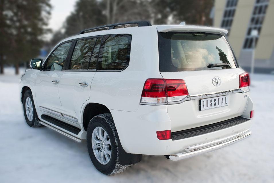 Защита заднего бампера d76/42 дугис декоративным пазом для Toyota Land Cruiser 200 2015, Slitkoff TLCZ-002167