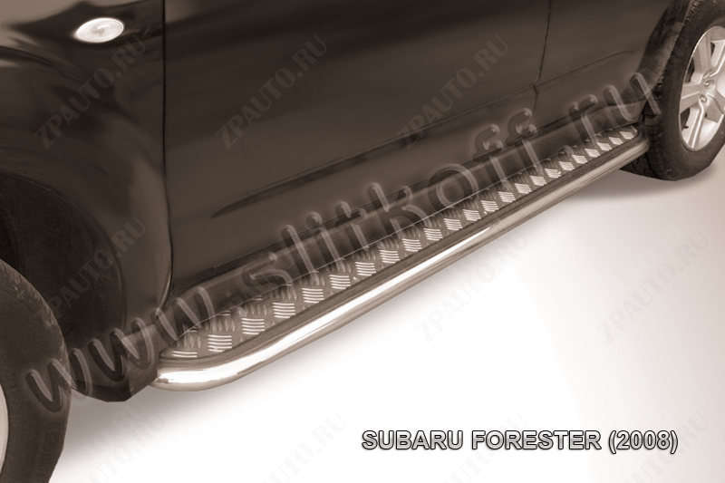 Защита порогов d42 с листом Subaru Forester (2007-2013) Black Edition, Slitkoff, арт. SF017BE