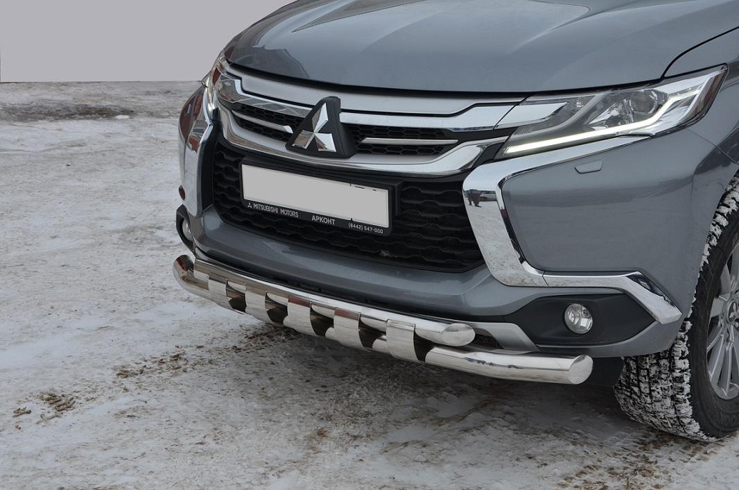 Защита переднего бампера двойная с пластин для автомобиля MITSUBISHI Pajero Sport 2017. MSPS.17.03-1, Россия