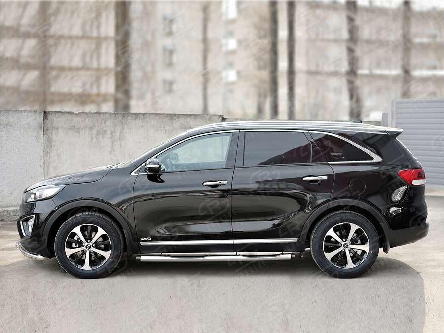 Пороги труба d76 с накладкой вариант 2 KIA Sorento Prime CRDI 2015, Slitkoff KSPT-0022102