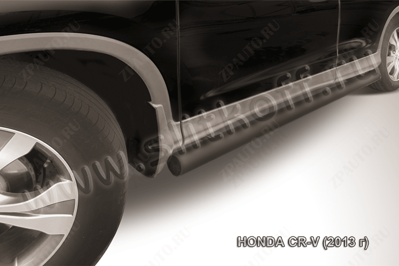 Защита порогов d76 труба черная Honda CR-V 2L (2011-2015) , Slitkoff, арт. HCRV13-006B