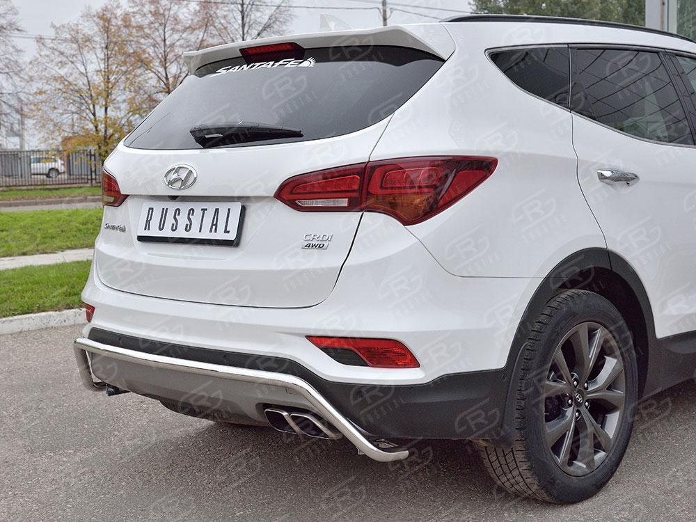Защита заднего бампера d42 волна под машину для Hyundai Santa Fe 2015, Slitkoff HSFPZ-002451