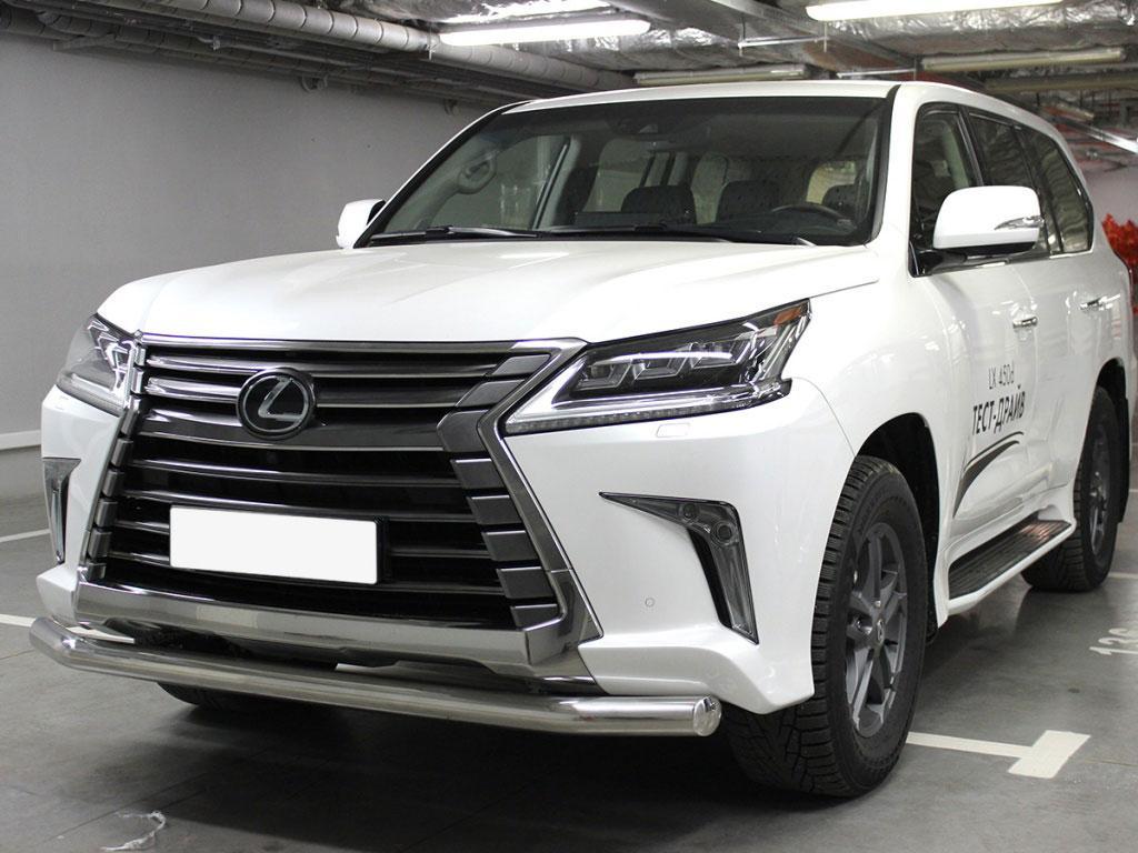 Дуга передняя по низу бампера d76 радиусная одинарная на Lexus LX 570 2015 (Лексус LX 570 2015), Технотек LX15_1.3
