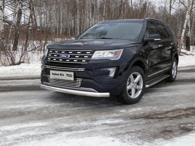 Защита передняя нижняя (овальная короткая) 75х42 для Ford Explorer 2015 (Форд Эксплорер 2015), ТСС FOREXPL16-16, TCC Тюнинг