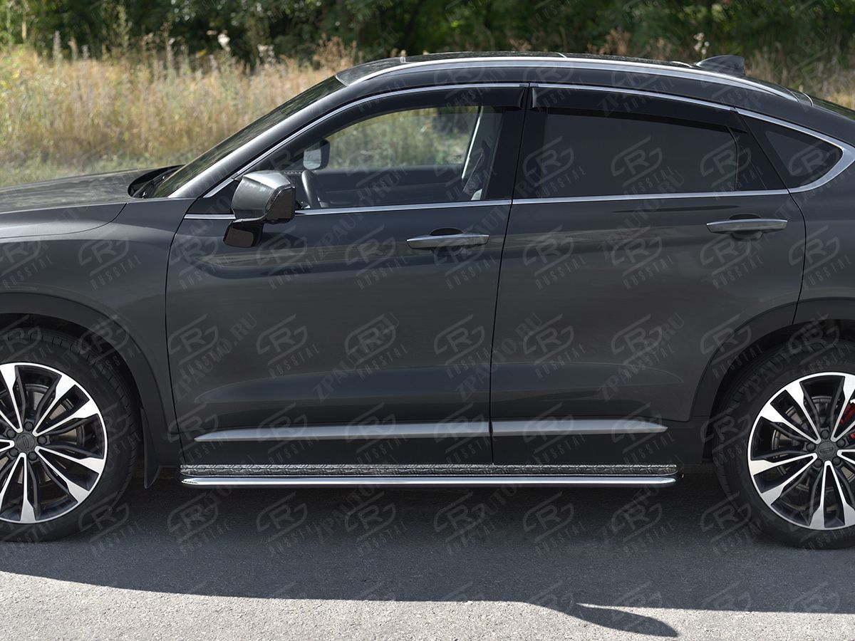 GEELY TUGELLA 2020- Пороги труба d42 с листом (Лист алюм, проф.сталь) (вариант 2) GTGL-0039442