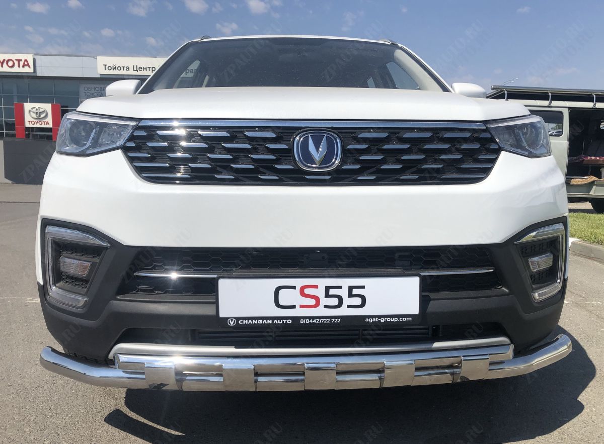 Защита переднего бампера двойная с перемычками для автомобиля  CHANGAN CS55 2018- арт. CGCS55.18.75
