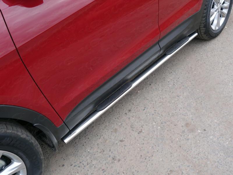 Пороги овальные с накладкой 75х42 мм для автомобиля Hyundai Santa Fe Premium (DM) 2015-2018, TCC Тюнинг HYUNSF4WD15-11