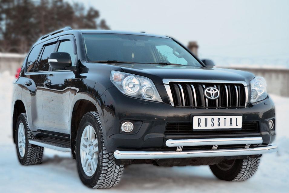 Защита переднего бампера двойная d76/57 декор паз для Toyota Land Cruiser Prado 150, Slitkoff PNZ-001613