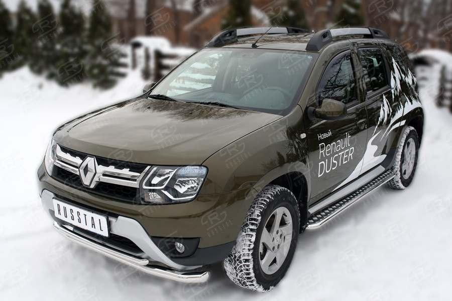 Защита переднего бампера d57/d42 декор паз на Renault Duster 2015, Slitkoff RDZ-002174