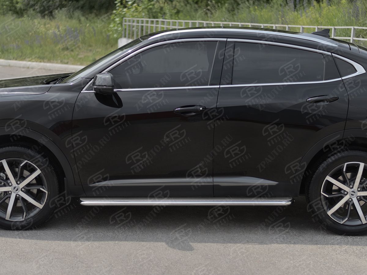 HAVAL F7X 1.5 4WD 2019-2022 Пороги труба d42 с листом (Лист нерж, проф. нерж) (вариант 3) HF7XL-0038383