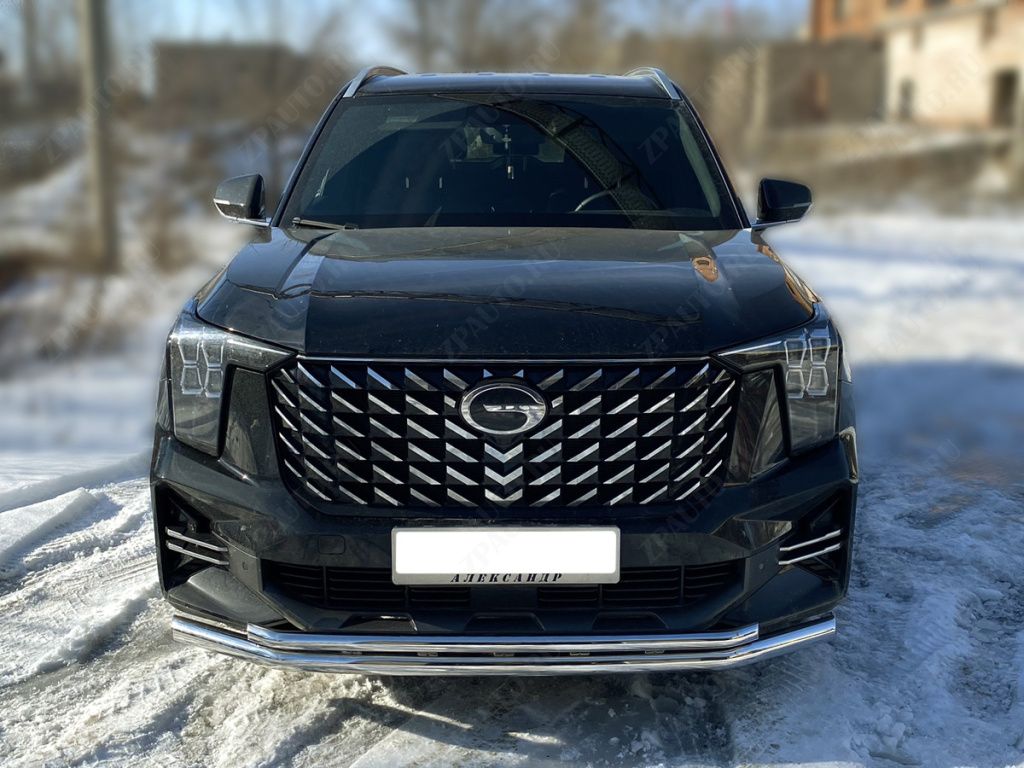 Защита переднего бампера с подгибами двойная d-60+43  для автомобиля GAC GS8 2021-наст.вр. арт. GGS8_1, 
Технотек