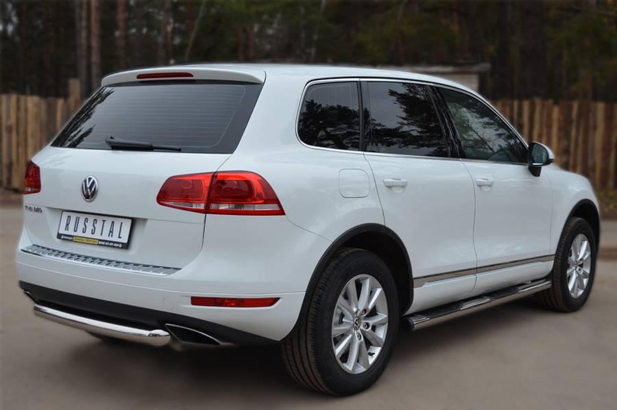 Пороги труба d76 с накладками вариант 2 для Volkswagen Touareg 2010, Slitkoff VTT-0007022