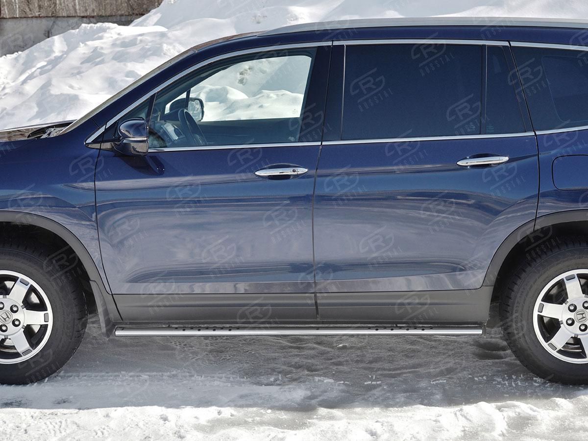 Пороги труба d75х42 овал с проступью на Honda Pilot III 2015, Slitkoff HPO-002925