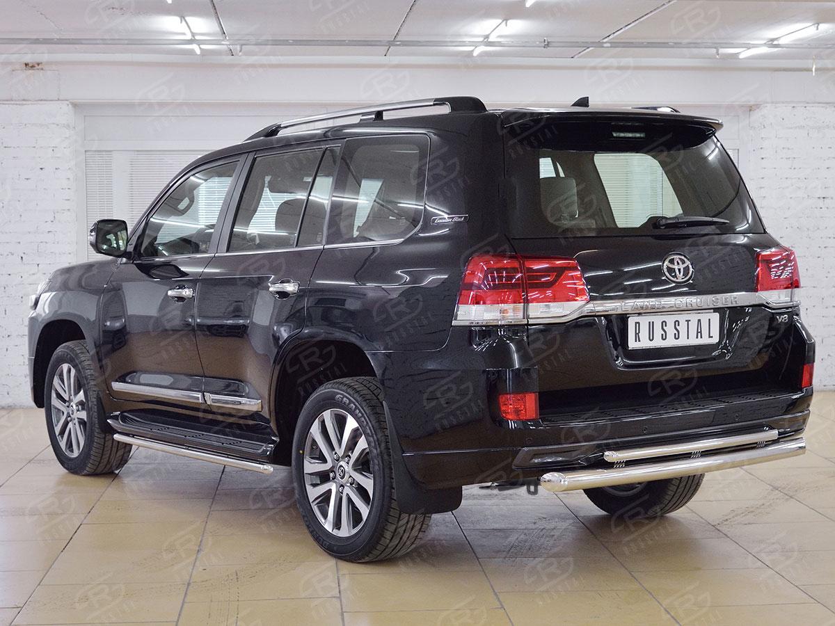 Защита заднего бампера d76/42 дугас декоративным пазом Toyota LC 200 Executive 2016, Slitkoff TLCZ-002557