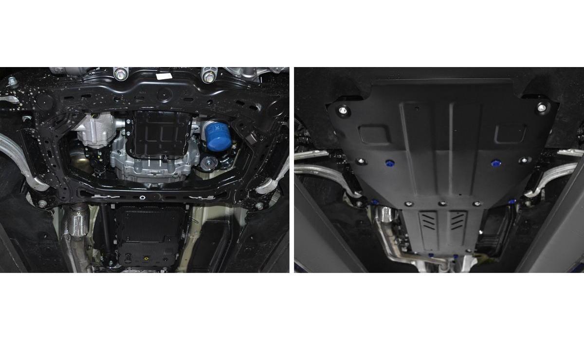 Защита картера, КПП и РК Rival для Genesis G70 4WD 2018-2021, сталь 1.8 мм, 2 части , с крепежом, штампованная, K111.2841.1
