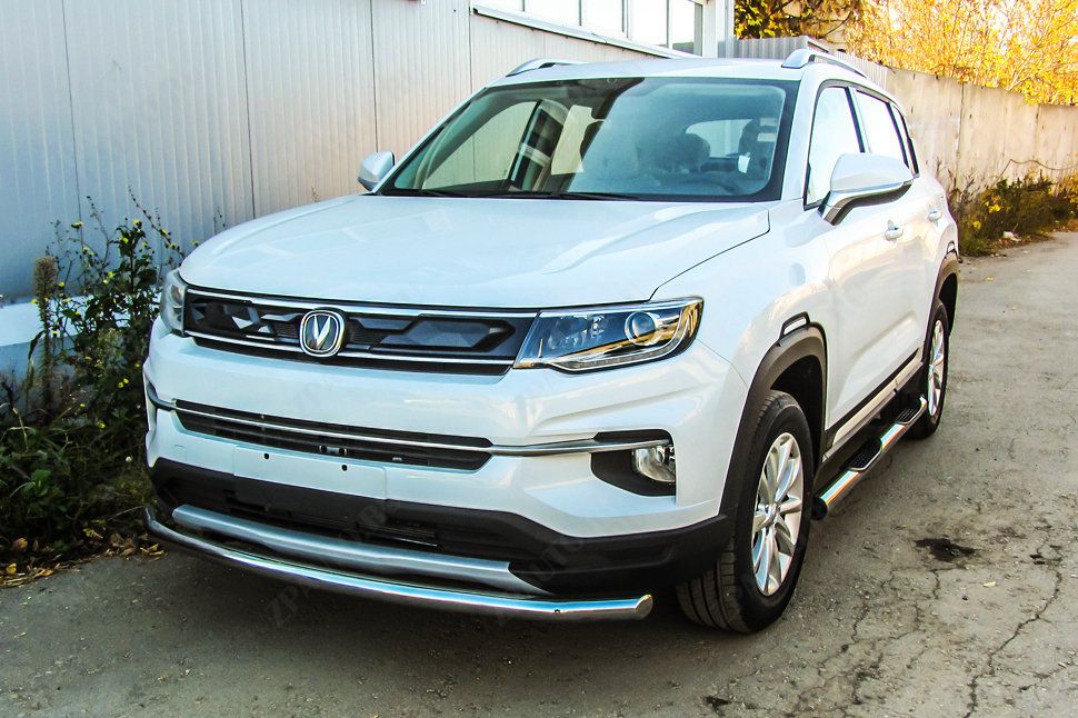 Защита переднего бампера d57 Changan CS35Plus (2018-2023) Black Edition, Slitkoff, арт. CHANCS35P-001BE