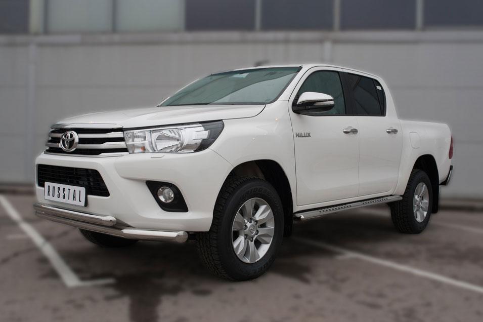 Пороги труба 120х60 овал с проступью для Toyota Hilux 2015, Slitkoff THO-002152