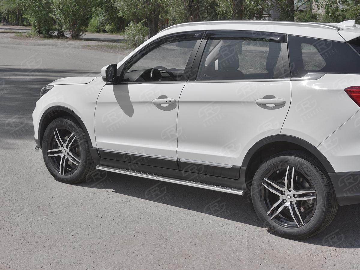 Пороги труба 75х42 овал с проступью для автомобиля Lifan X70 2018, Slitkoff LF7O-003285