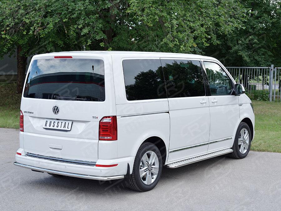 Защита заднего бампера d42 Volkswagen Transporter T6 2015 Caravelle/Multivan, Руссталь VTCZ-002337