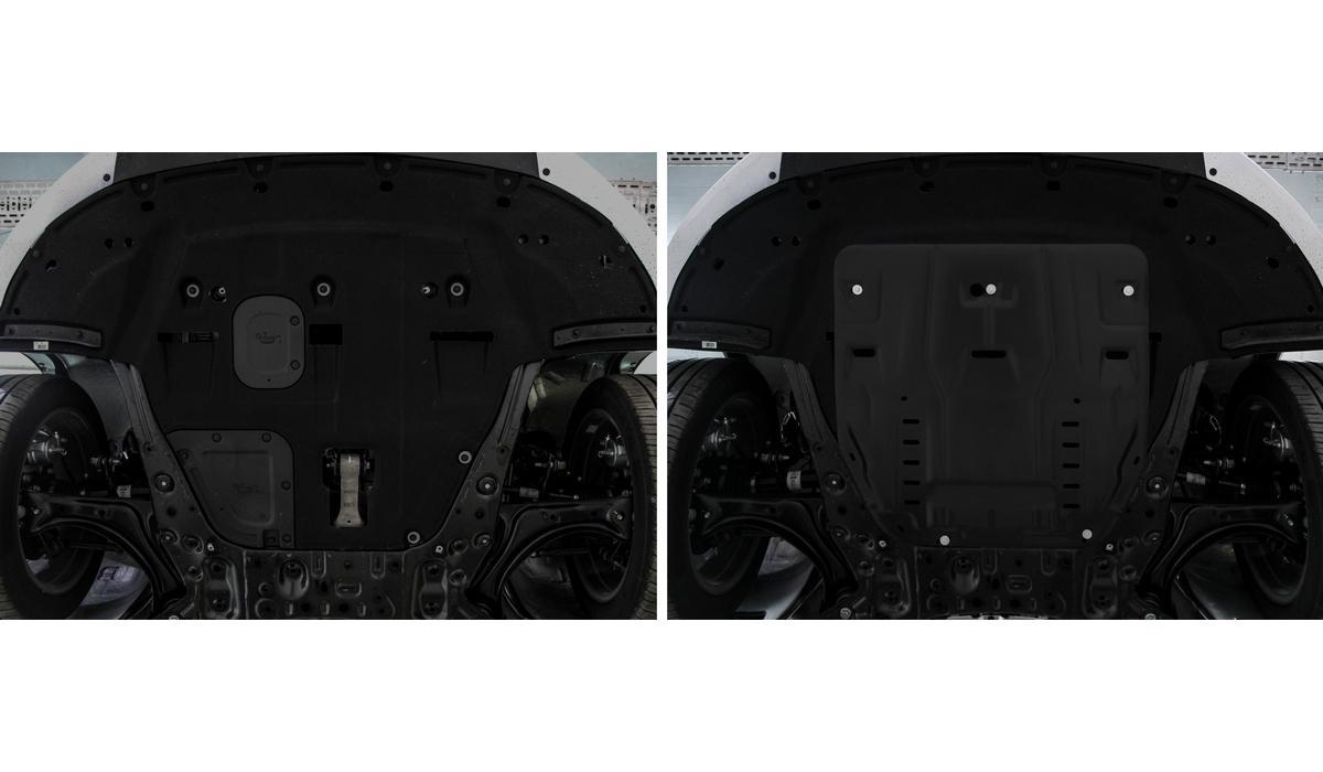 Защита картера и КПП AutoMax для Hyundai Santa Fe IV рестайлинг 2021-н.в., сталь 1,5 мм, с крепежом, штампованная, AM.2862.1
