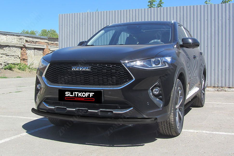 Защита переднего бампера d57 черная Haval F7 F7x (2019-2023) , Slitkoff, арт. HavF7003B