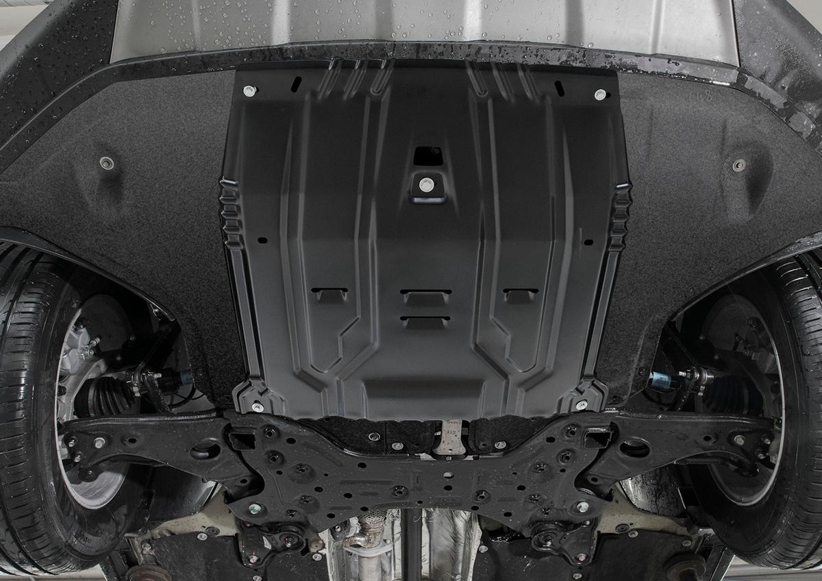 Защита картера и КПП АвтоБроня для Kia Sportage IV рестайлинг (V - 2.0; 2.0D; 2.4) 2018-н.в., штампованная, сталь 1.5 мм, с крепежом, 111.02375.1