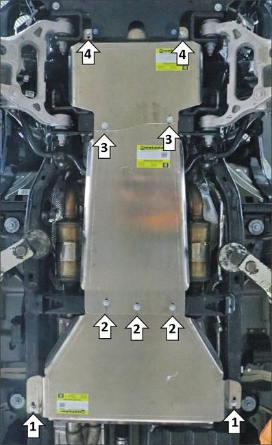 Защита алюминиевая Мотодор (Двигатель, Передний дифференциал, Коробка переключения передач, Раздаточная коробка), 5 мм, алюминий для Dodge Ram 1500 TRX 2021- арт. 32908