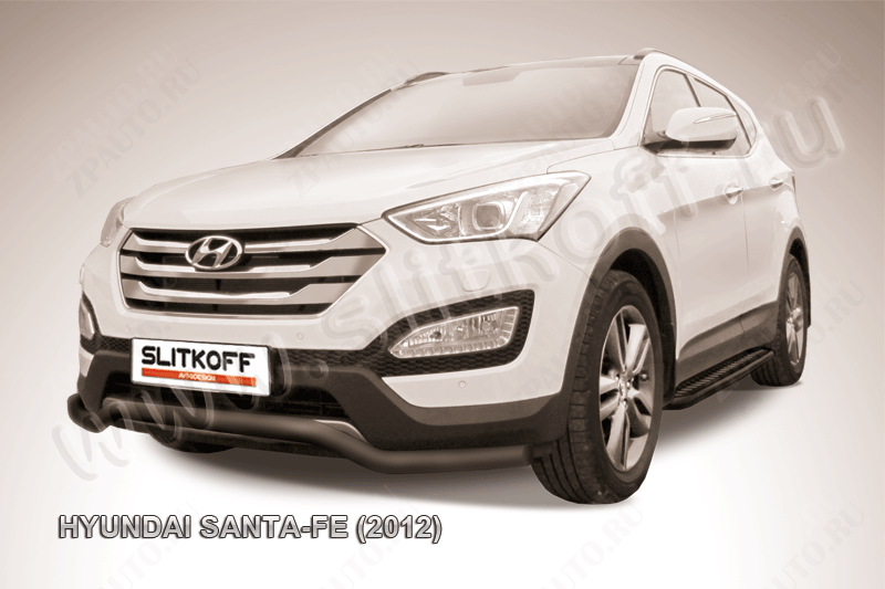 Защита переднего бампера d57 волна черная Hyundai Santa Fe (2012) , Slitkoff, арт. HSFT12-001B