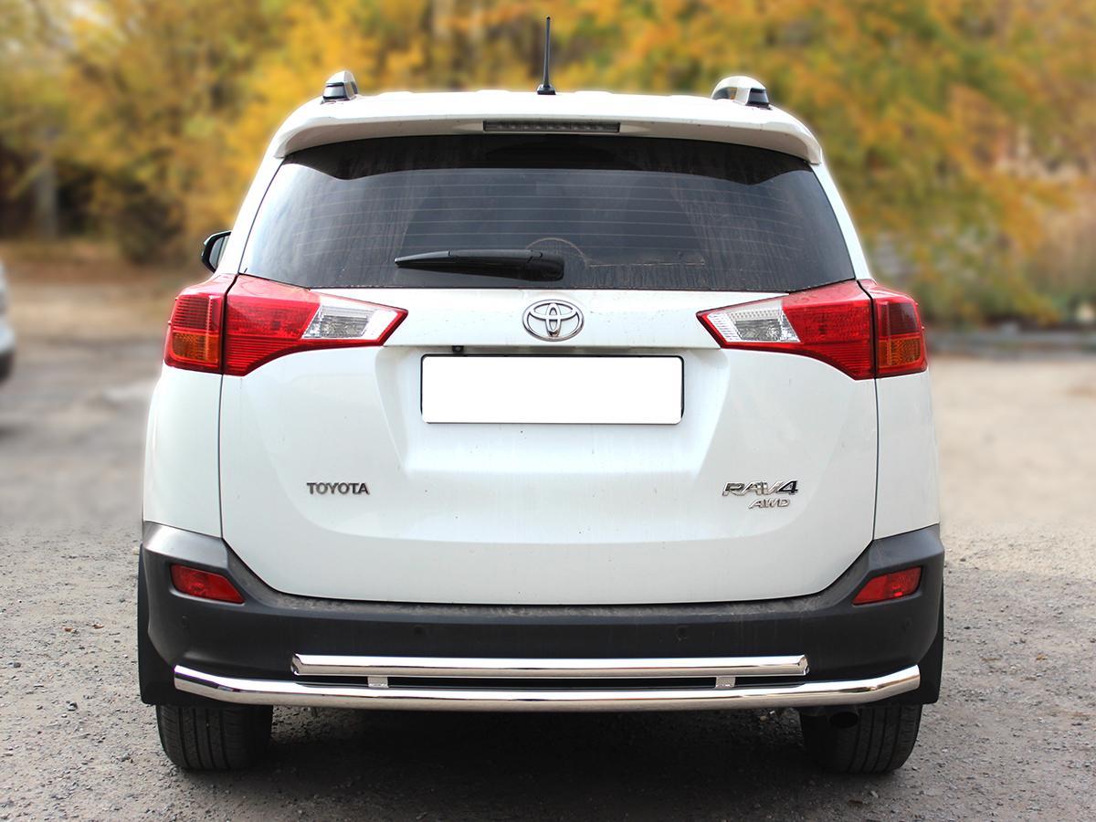 Защита заднего бампера радиусная двойная d-53+43 с подгибами для автомобиля Toyota Rav-4 2013-наст.вр., Технотек, арт. TRN13_3.7