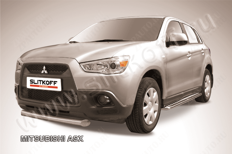 Защита переднего бампера d76 короткая Mitsubishi ASX (2010-2013) Black Edition, Slitkoff, арт. MAS005BE