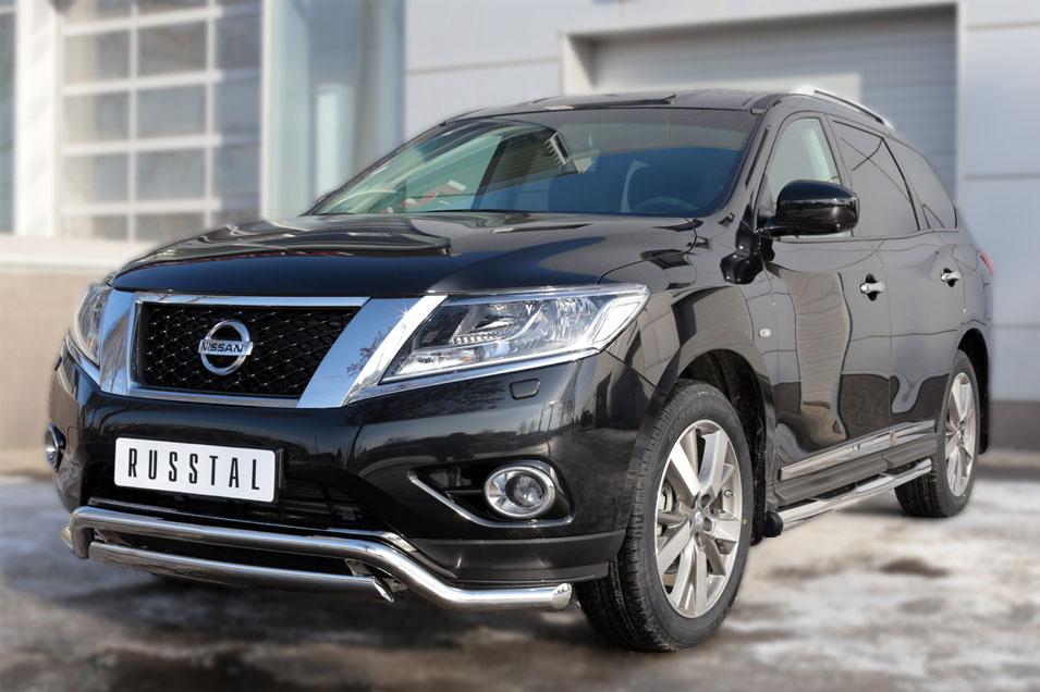 Пороги труба d76 с накладками вариант 2 для Nissan Pathfinder 2014, Slitkoff NPT-0020212