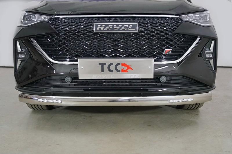 Защита передняя нижняя (овальная с ДХО) 75х42 мм для автомобиля HAVAL F7X (2.0L 4WD) 2022-,TCC Тюнинг ,арт. HAVF7X22-10