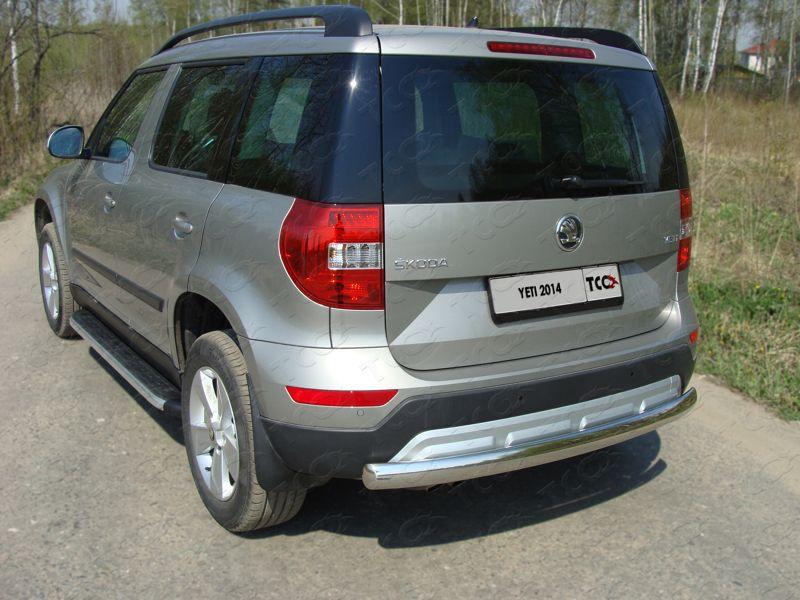 Защита задняя (овальная длинная) 75х42 мм для автомобиля Skoda Yeti 2014-, TCC Тюнинг SKOYET14-11