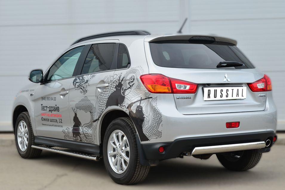 Защита заднего бампера d75х42 овал для Mitsubishi ASX 2013, Slitkoff MASZ-001329