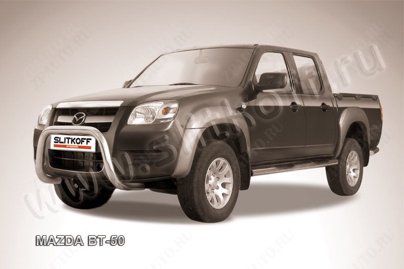 Кенгурятник d76 низкий мини Mazda BT-50 (2006-2011) Black Edition, Slitkoff, арт. MZB003BE