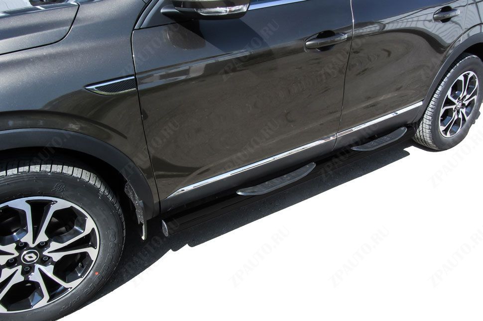 Защита порогов d76 с проступями черная Renault Arkana (2019-2023) , Slitkoff, арт. RAR4WD003B