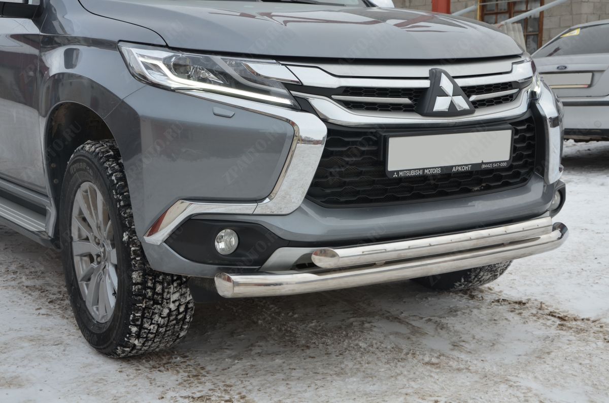 Защита переднего бампера двойная с пластин для автомобиля MITSUBISHI Pajero Sport 2017. MSPS.17.03-1, Россия